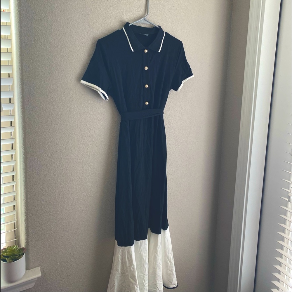 Maternity Button Front Self Belted Nursing Dress